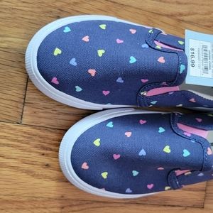 Blue and colorful heart toddler slip on shoes